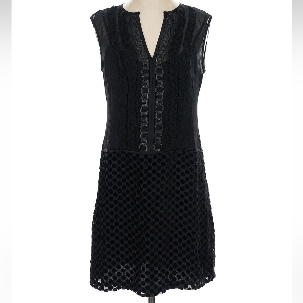 Vintage Nanette Lepore Silk Whimsigoth Black Polka Dot Mesh Goth Dress Size 4